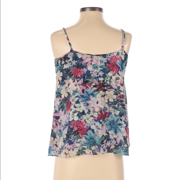 GUESS Women's Blue and Pink Floral Flowy Tank Top - Picture 2 of 3
